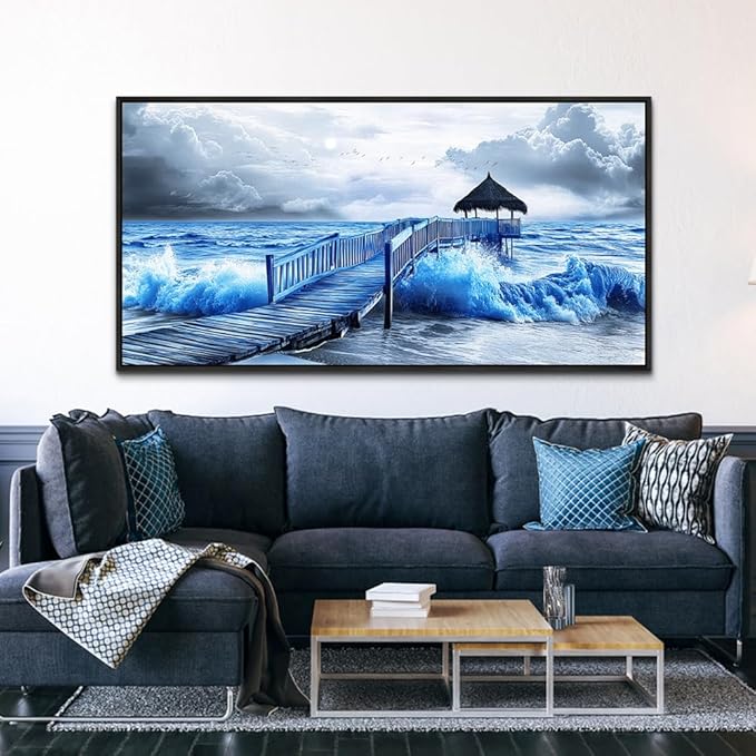 ZUITINGHUA Black Framed Canvas Wall Art For Living Room Large Wall Decor For Office Bedroom Decoration Ocean Landscape Pictures Black And White Paintings Artwork Mural Aesthetic Home Decor 30x60 In-Ruum Studio Home