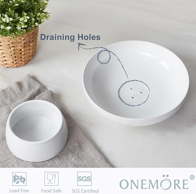 ONEMORE Ceramic Fruit Bowl, 10" Large White Removable Pedestal Bowl for Kitchen Counter, Modern Footed Fruit Bowl with Draining Holes, Decorative Fruit Bowls for Vegetables, Snacks, Candies-Ruum Studio Home