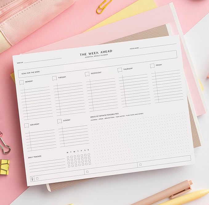 ThreeKin Essential Weekly Planner - 8.5"x11", 52 Tear-Off Sheets, Motivational Design, Goal Setting, Time Management, To-Do Lists, Productivity Organizer, Perfect for Home, Office, Students, Work-Ruum Studio Home