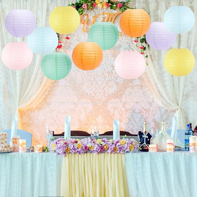 Paper Lanterns Pastel Round Hanging Chinese Lanterns for Birthday Baby Shower Rainbow Easter Party Decorations Pack of 12-Ruum Studio Home