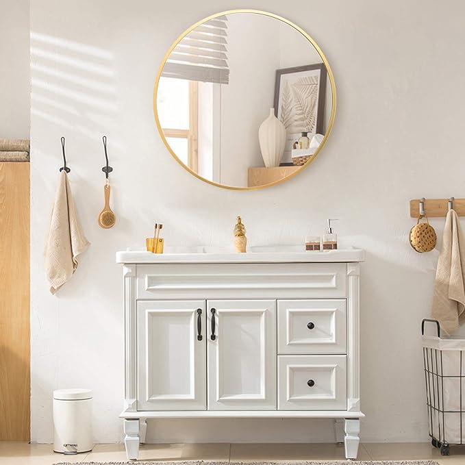 BEAUTYPEAK 18 Inch Round Mirror, Metal Frame Circle Mirror, Wall Mounted for Entryway, Bathroom, Vanity, Living Room, Gold-Ruum Studio Home