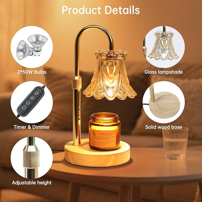 GEEZO Fragrance Candle Warmer Lamp，Electric Candle Warmer with Timer & Dimmer，Mom Christmas Birthday Gifts for Women, House Warming Gifts New Home Bedroom Decor-Ruum Studio Home