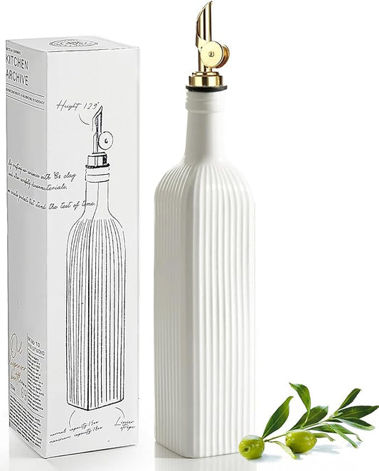 getstar 18 oz Olive Oil Dispenser Bottle for Kitchen, Ceramic Oil Bottle with Automatic Stainless Steel Pourer (Golden Pourer)-Ruum Studio Home
