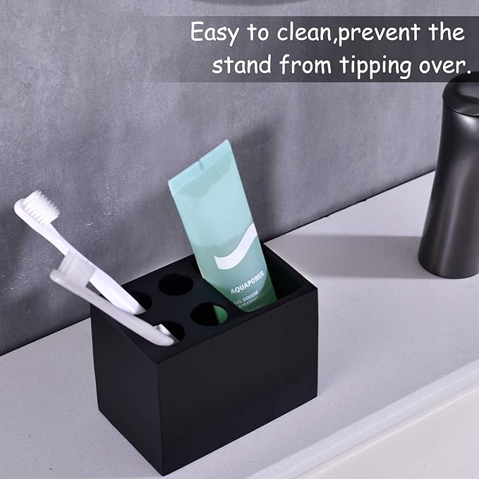 Resin Black Toothbrush Holder JINCROP, 5 Slots Toothbrush Holder Matte Black Bathroom Storage Stand Dispenser Organizer Set for Toothbrushes, Make-up Brushes and More, (Matte Black)-Ruum Studio Home