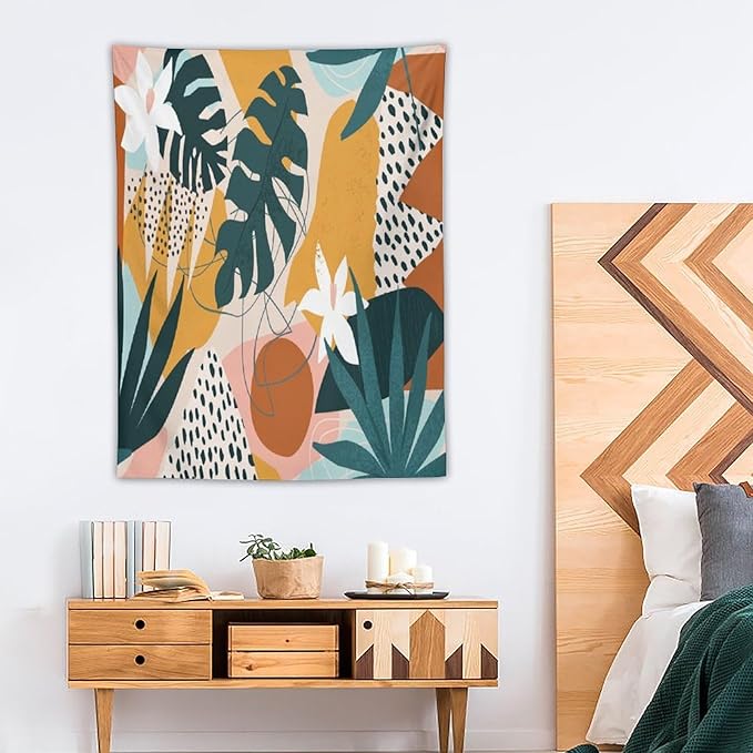 Abstract Bohemian Mid Century Tapestry, Tropical Leaves Modern Geometric Archway Minimalist Bohemian Botanical Aesthetic Wall Hanging, Sage Green Gold Home Decor Art for Bedroom 60x80 Inch-Ruum Studio Home