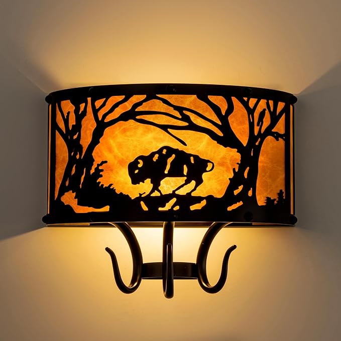 TOCHIC Farmhouse Wall Sconce, Rustic Vintage Indoor Wall Light Fixture, 2-Light Western Cow Wall Mount Light for Bedroom, Hallway, Living Room, Stairway-Ruum Studio Home