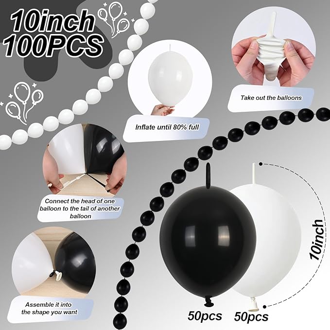 Black and White Quick Link Balloons, 100PCS Latex Linking Balloons for Making Balloon Wall Balloon Arch Balloon Chains and Wedding Birthday Baby Shower Engagement Graduation Party Decorations (10inch)-Ruum Studio Home