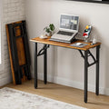 Frylr Small Folding Computer Desk – 35.8 Inch Portable Table for Craft and Study, Lightweight Desk for Small Spaces, Foldable Laptop Table Built-in AC/USB Outlets for Convenience, Rustic Brown-Ruum Studio Home