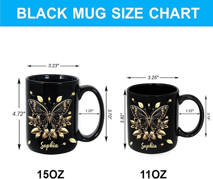 Hyturtle Personalized Yellow Butterfly Mug - Butterfly Gifts For Women Lovers - Animal Gift For Bird Lover Her - Bird Gifts For Mom on Mother Day - Custom Name Coffee Cup Ceramic Mug 11 Oz 15 Oz-Ruum Studio Home