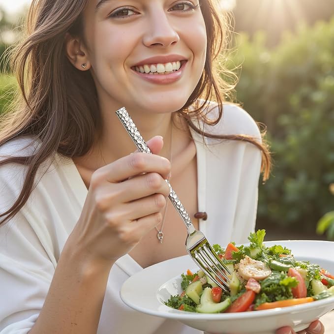 KINGSTONE 30 Piece Hammered Silverware Set, 18/10 Stainless Steel Flatware Set for 6, Cutlery Set for Home, Party, Wedding, Mirror Polished Dishwasher Safe-Ruum Studio Home