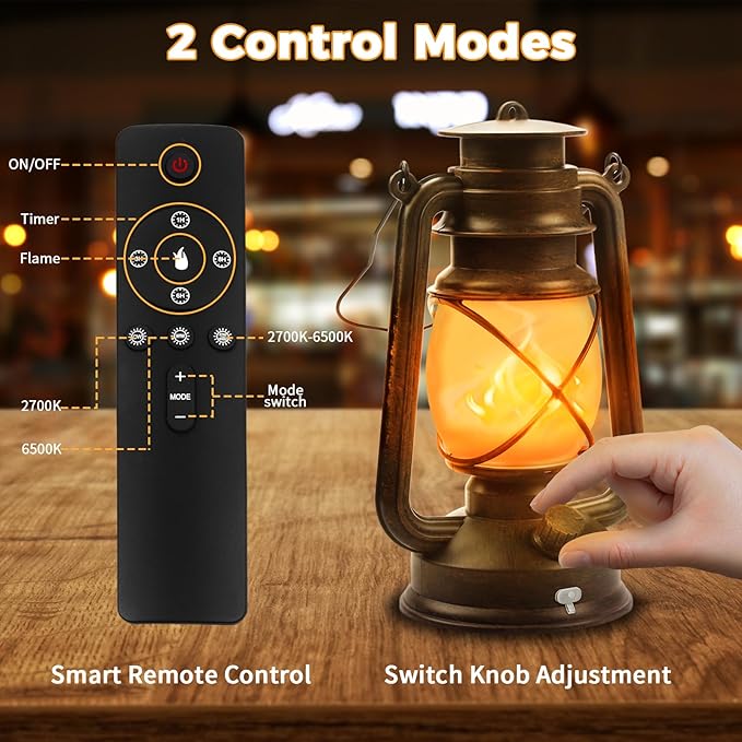 2 Pack Bronze Vintage 4 Modes Light LED Lanterns，Rechargeable Dancing Flame Lanterns Decorative Outdoor&Indoor, Remote Control Waterproof Hanging Lights for Camping,Patio Garden Pathway-Ruum Studio Home