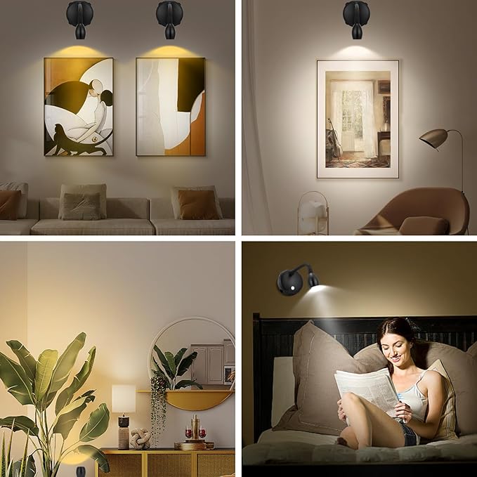 Cordless Spotlight Battery Operated, LED Picture Light, Dimmable Accent Light with Remote, Indoor Stick on Display Lamp for Plant Tree Photo Dartboard Painting Artwork Portrait-Ruum Studio Home