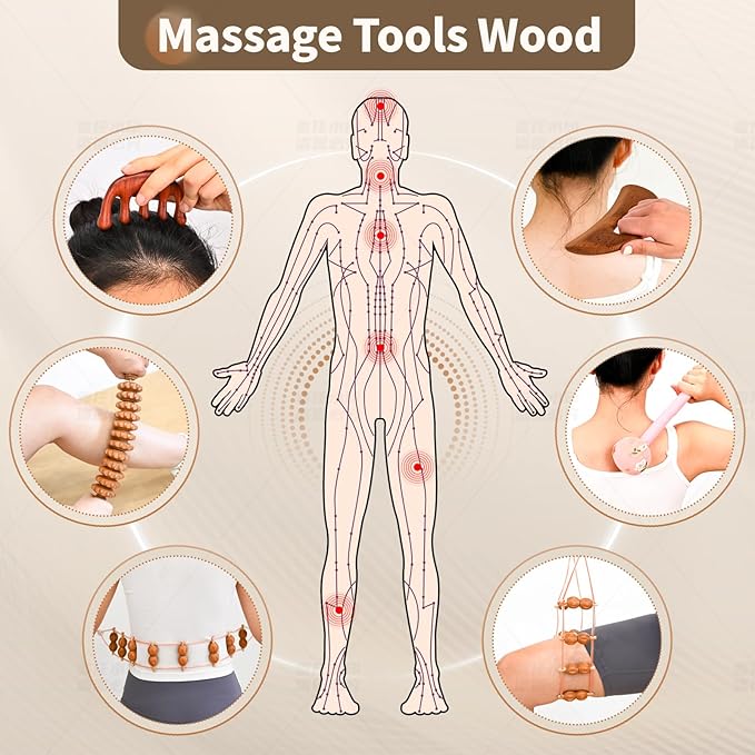 Wood Therapy Massage Tools 5-in-1 Lymphatic Drainage Massager for Muscle Pain Relief Maderoterapia Kit, Anti-Cellulite, Body Shaping&Contouring (set1)-Ruum Studio Home