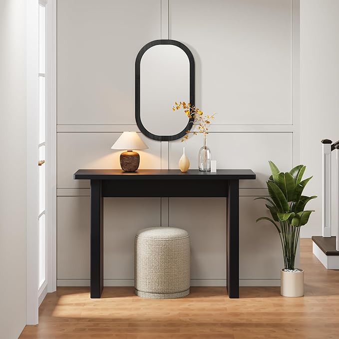AVZEAR Mid Century Narrow Entryway Console Table, 43.3" Fluted Wood Couch Table Behind Sofa Long and Skinny for Living Room Hallway Entrance Foyer, Black-Ruum Studio Home