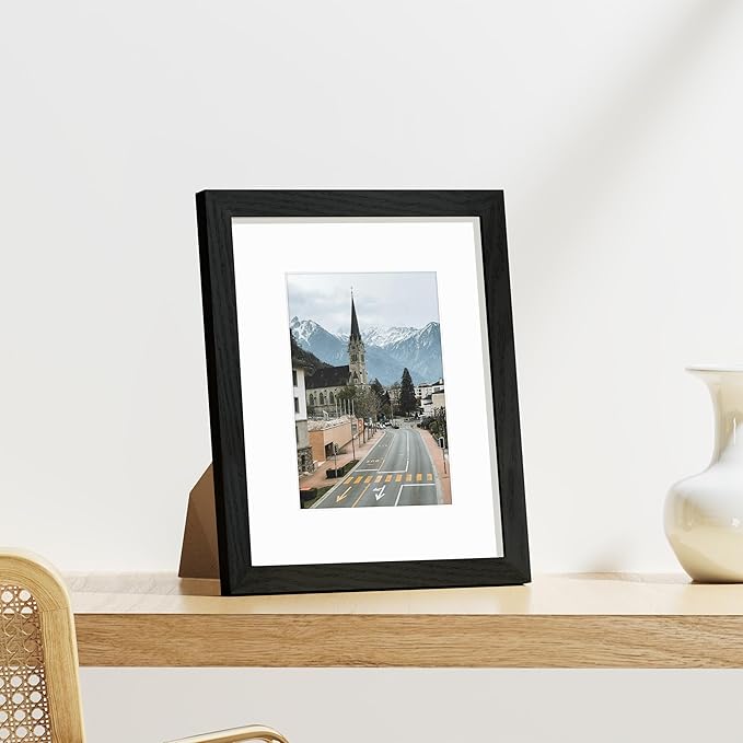 Vittanly 8x10 Picture Frames Set of 9, Shatter Resistant Plexiglass, Display 5x7 Pictures with Mat or 8x10 without Mat, Photo Frames for Wall or Tabletop, Engineered Wood, Black-Ruum Studio Home