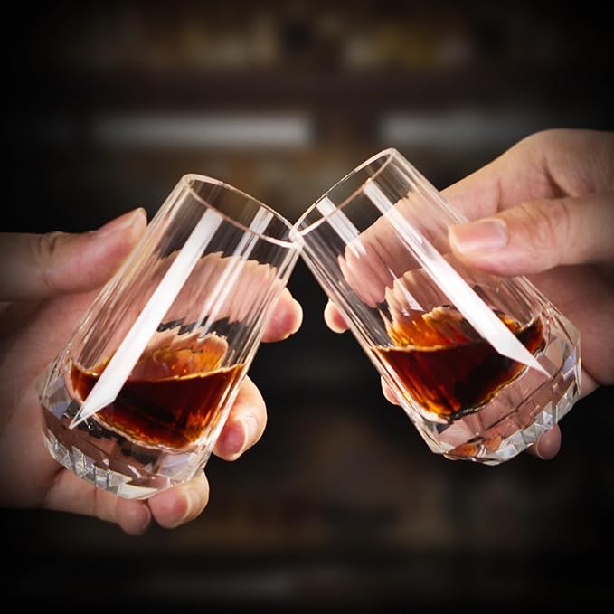 KAMMAK Crystal Whiskey Glasses Set of 2, Handcrafted Shot Glasses Stemless, 3.38oz Hand Blown White Cocktail Glasses, Engagement Gifts for Couples, Women, Men-Ruum Studio Home