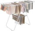 SONGMICS Clothes Drying Rack, with Sock Clips, Metal Laundry Rack, Foldable, Space-Saving, Free-Standing Airer, with 2 Height-Adjustable Gullwings, Indoor Outdoor Use, White and Gray ULLR052W02-Ruum Studio Home
