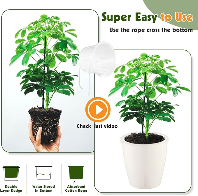 Self Watering Pots for Indoor Plants, 8-Pack 5'' Self Watering Planter with Drainage Holes, Small African Violet Pots with Water Level Indicator, Clear Wick Pot, White/Black-Ruum Studio Home