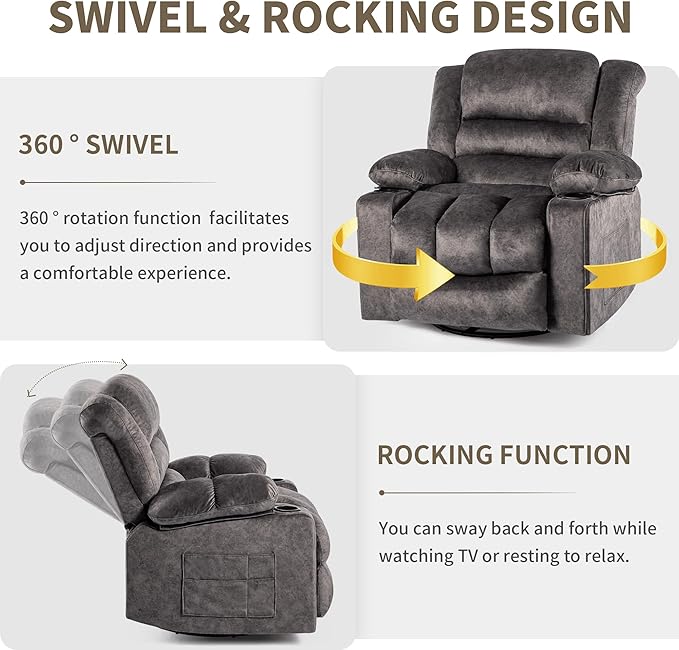 Recliner Chair Rocker Modern Ergonomic Lounge 360 Degree Swivel Single Sofa Seat Living Room Lounge Recliners on Clearance Foam Filling-Ruum Studio Home