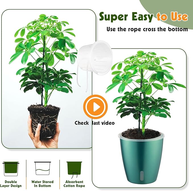 Self Watering Pots for Indoor Plants, 4-Pack 6.7'' Self Watering Planter with Drainage Holes, Small African Violet Pots with Water Indicator, Clear Wick Orchid Pot, Blue Gold-Ruum Studio Home