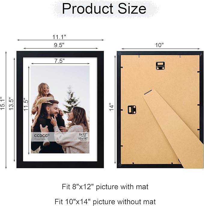 10x14 Picture Frame Set of 4, 10 x 14 Wood Photo Frames with Mat for 8x12 or 30x40cm Diamond Painting Art, Wooden Frame with Real Glass Cover for Wall and Tabletop Display,Black-Ruum Studio Home