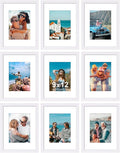 Vittanly 9x12 Picture Frames Set of 9, Shatter Resistant Plexiglass, Display 6x8 Pictures with Mat or 9x12 without Mat, Photo Frames for Wall or Tabletop, Engineered Wood, White-Ruum Studio Home