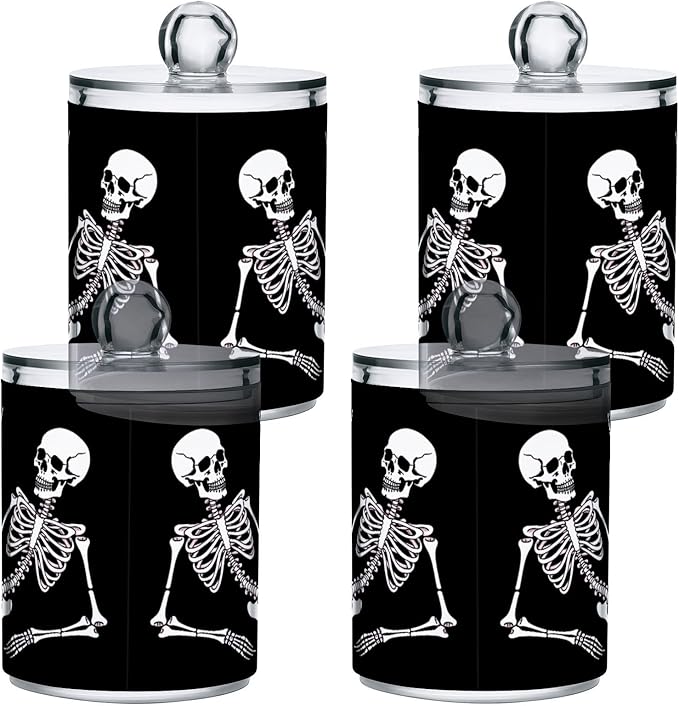 Halloween Skull 2PC Airtight Transparent Glass Storage Jar, Food Storage Container Glass, Can Store Candy, Salt, Coffee Beans, With lid, Easy To Use…-Ruum Studio Home