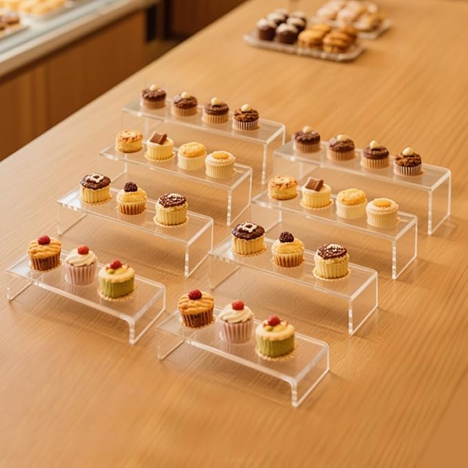 Acrylic Display Risers,12'' Large Display Stands, Thickened to 0.2''(5mm) Stackable Acrylic Shelves for Perfume Display, Clear Risers for Cupcake Stand,Pop Figurines,Tumbler,Food (Clear, 8PCS)-Ruum Studio Home