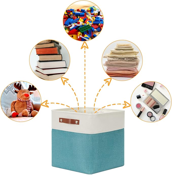 DULLEMELO Square Storage Cubes Baskets for Gifts Empty, 12 inch Cube Stroage Bins Linen Closet Organizers and Storage Baskets for Toy Nursery Shelves Bedroom Storage(4 Pack - 12" White&Teal)-Ruum Studio Home