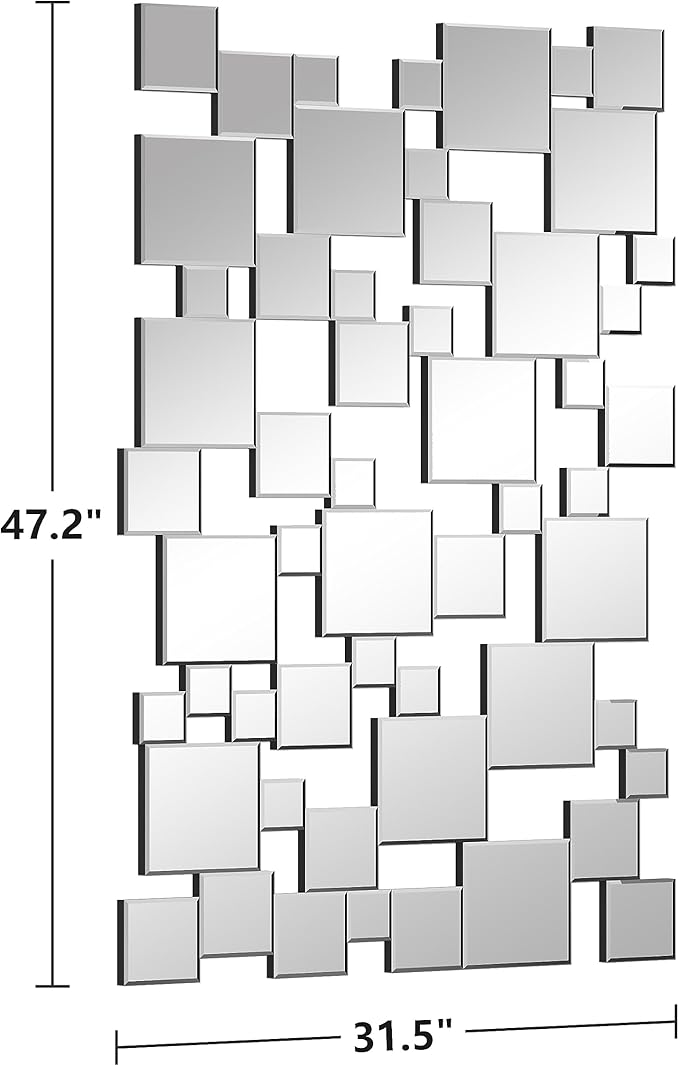 KOHROS Large Silver Wall Mirrors Decorative 48×32 Inch Modern Art Geometric Patchwork Mirror for Wall Decor, Living Room & Entryway Decor, 3D Space - Extending Wall - Mounted Mirror-Ruum Studio Home