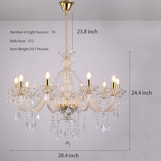 10-Light Crystal Chandelier Clear K9 Crystal Luxury Ceiling Light Fixture Flush Mount Pendant Lighting for Living Room Dining Room Bedroom Kitchen Hallway Entryway-Ruum Studio Home