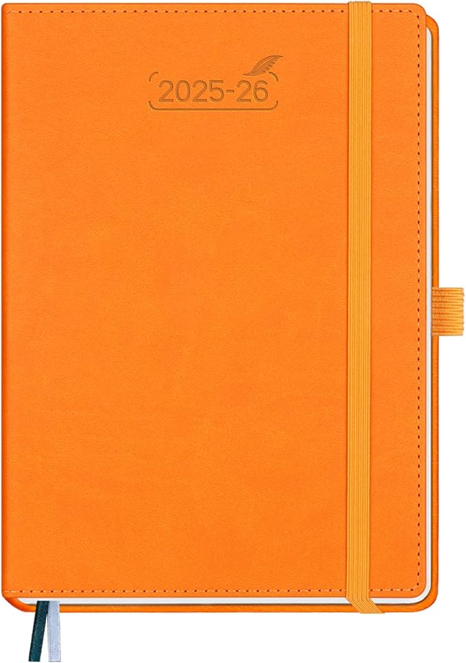 BEZEND Planner 2025-2026 Weekly and Monthly, 5.8" x 8.5" Academic Calendar (Jul 25-Dec 26) Vertical Daily Appointment with Hourly Timeslot & Monthly Tab, PU Leather Hardcover - Orange-Ruum Studio Home