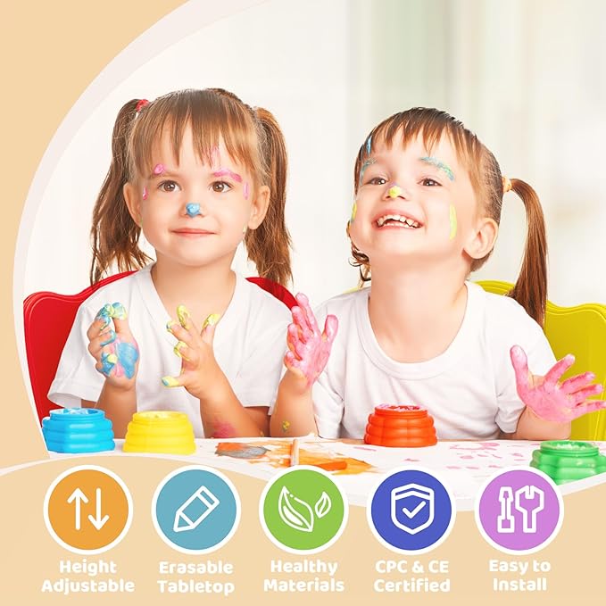 FUNLIO Kids Table and 4 Chairs Set for Ages 3-8, Height Adjustable Toddler Table and Chair Set, Easy to Wipe Arts & Crafts Table, for Classrooms/Homes/Daycares, CPC & CE Approved(5 pcs set)-Multicolor-Ruum Studio Home