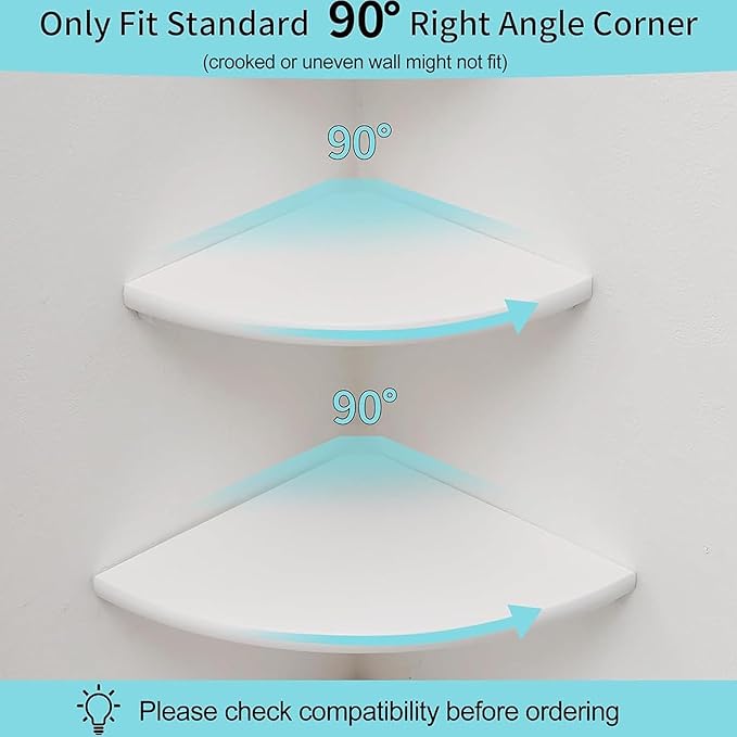Corner Shelves, Floating Corner Shelf, Set of 2 White Solid Oak Wood Wall Shelves, Round End Wall Mount with Wire Hole Shelving for Small Plant for Bedroom Kitchen, Living Room 8.7"-Ruum Studio Home