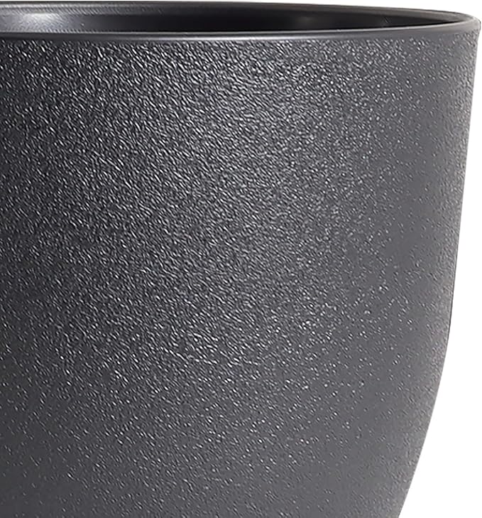 9/8/7.5 inch Plant Pots, Set of 3 Modern Decorative Plastic Planters with Drainage Holes and Tray, Flower Pots for Indoor Outdoor Plants, Black-Ruum Studio Home