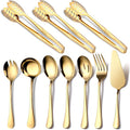 Gold Serving Utensils, OGORI 10-Piece Polished Stainless Steel Gold Serving Utensils Set Include Serving Spoons, Slotted Serving Spoon, Serving Tongs, Serving Fork, Salad Fork, Soup Ladle, Pie Server-Ruum Studio Home