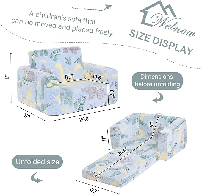 Welnow 2-in-1 Kids Sofa Chair, Glow in The Dark Convertible Toddler Chair Flip Out Children Sofa Folding Kids Play Sofa with Side Pockets & Removable Cover Armrest Chair for Girl or Boy-Ruum Studio Home