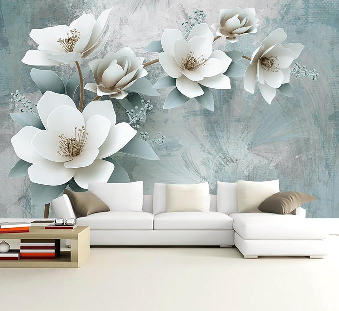 WFBHUA-Green Floral Wallpaper Mural Modern Large 3D Art Flower Wallpaper for Living Room Bedroom Bathroom Wall Mural(Not Peel and Stick)-Ruum Studio Home