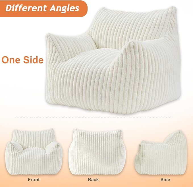 Giant Bean Bag Chairs for Adults with Filling Plush Fluffy Bean Bag Chairs for Teens with Armrests Comfy BeanBag Lazy Couch Sofa Chair for Bedroom Living Room Reading-Ruum Studio Home