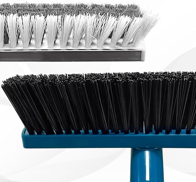 Stiff Bristle Deck Brushes for Scrubbing Heavy Duty with Rubber Scrape Squeegee, 55” Long Handle Scrub Brush for Bathroom Shower Carpet Outdoor Floor Cleaning (Head Size: 10.8”)-Ruum Studio Home