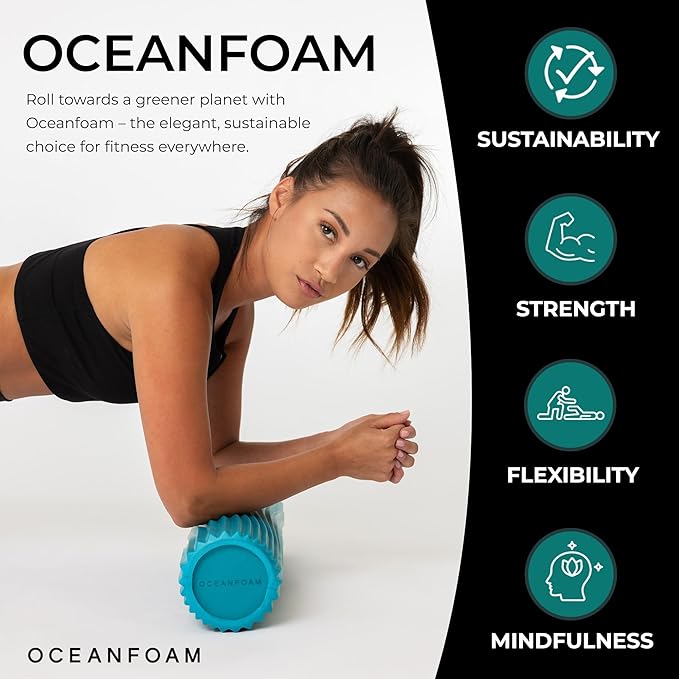 Oceanfoam Tidal Roller - Miami Blue - Muscle Massage Foam Roller for Back Pain & Stretching - Firm and Ergonomic Wide Wave Textured - Yoga, Athletics, & Wellness - Full Size, 20" x 5"-Ruum Studio Home
