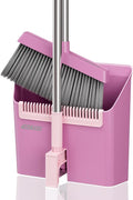 JOYMOOP Pink Broom and Dustpan Set, Upright Angle with Built-in Comb Teeth for Kitchen, Lobby, Pet Hair and Hard Floors-Ruum Studio Home