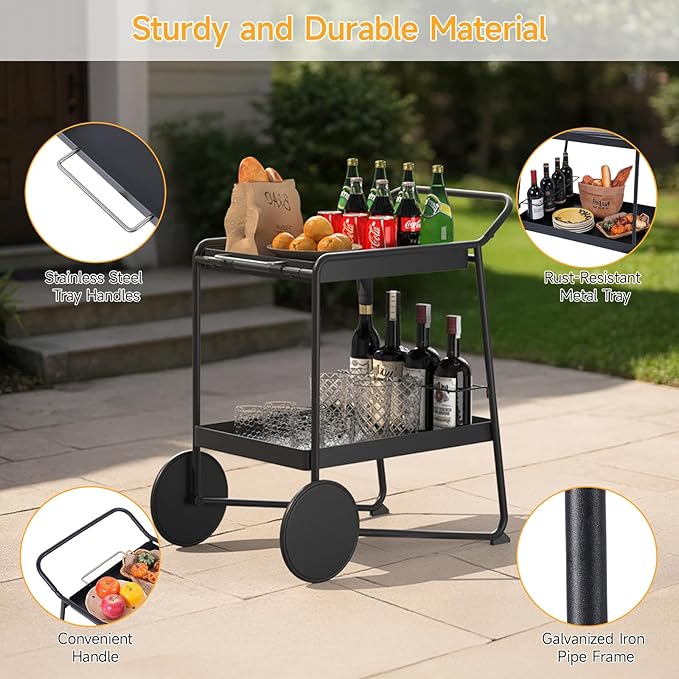 Outdoor Grill Cart Table with Extra-Large Wheel, 24" x 16" Removable Tray & Ergonomic Handle, Indoor and Outdoor Pizza Oven Table for Garden Patio BBQ Kitchen Food Prep Cart for Party-Ruum Studio Home