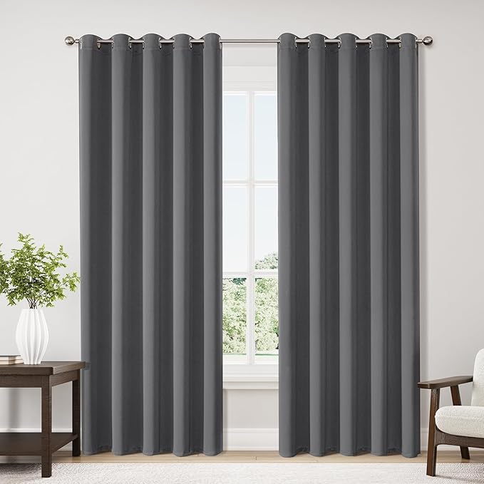 ChrisDowa Blackout Curtains 70 inches Wide for Bedroom - 2 Panels Set Extra Wide Grommet Thermal Insulated Room Darkening Curtains for Living Room (Grey, 70 x 84 Inch)-Ruum Studio Home