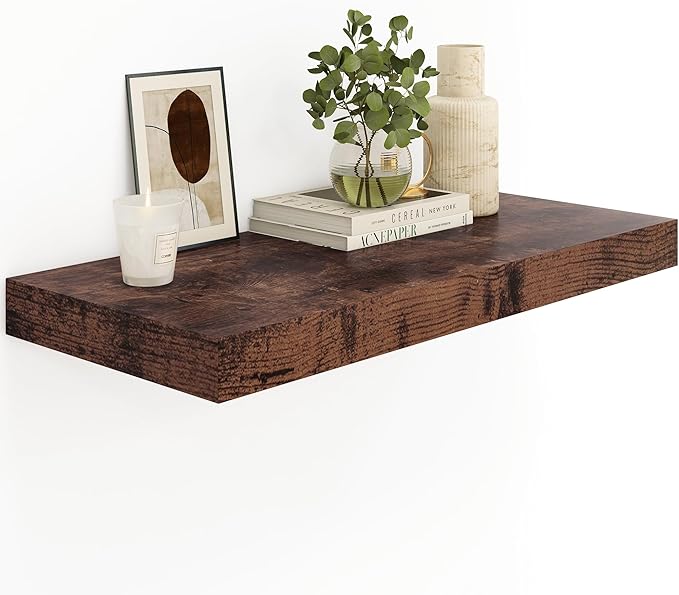 Heimlove Bathroom 12'' Deep Floating Shelves for Wall - Shelf Over Toilet Wall Mounted Farmhouse 24 inches,Wood Floating Shelves Decor & Storage Set of 1,Rustic Brown-Ruum Studio Home
