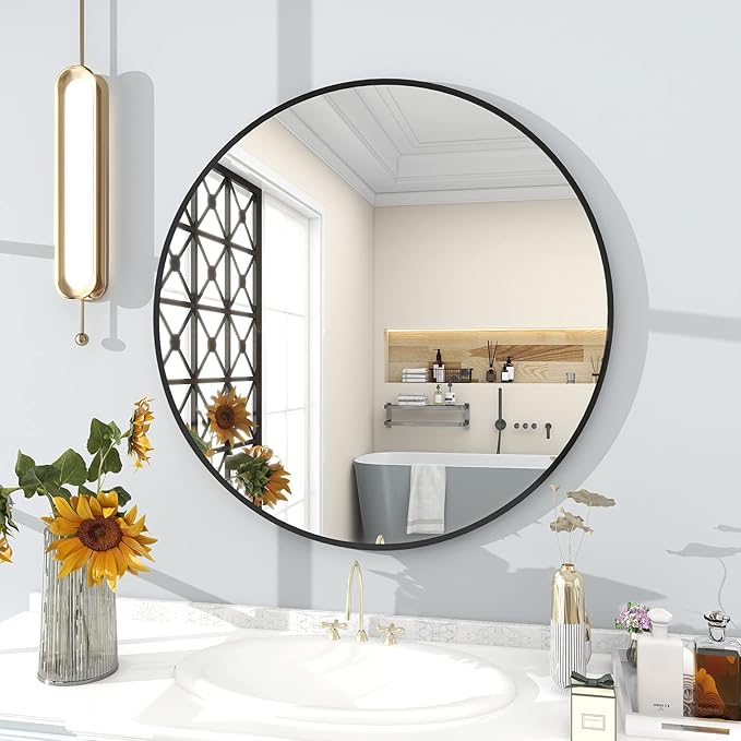 BEAUTYPEAK Circle Mirror Black 36 Inch Wall Mounted Round Mirror with Brushed Metal Frame for Bathroom, Vanity, Living Room, Bedroom, Entryway Wall Decor (Black, 36 Inches)-Ruum Studio Home