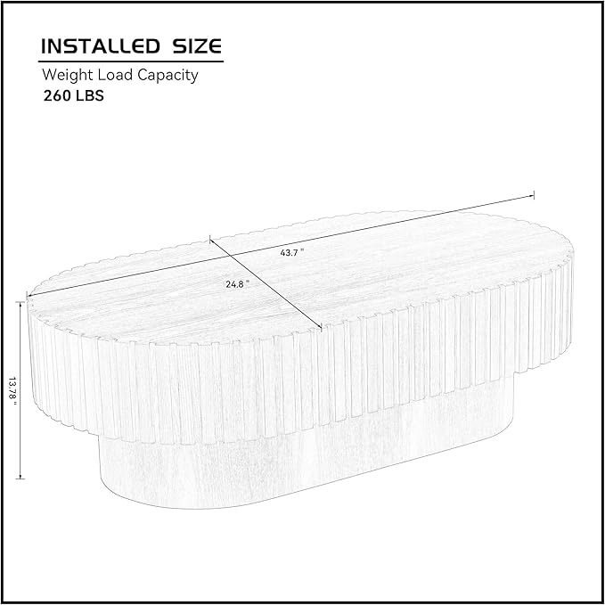 43.7" Oval Coffee Table for Living Room,Modern Handcraft Drum Coffee TableSmall Wooden Coffee Table with Sturdy Pedestal Easy Assembly for Office-Walnut-Ruum Studio Home