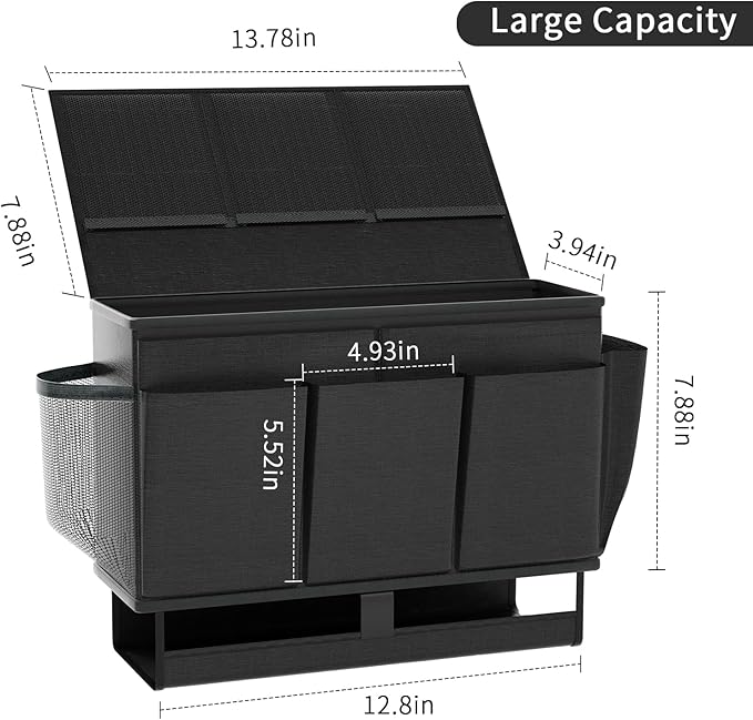 Bedside Caddy, Bed Organizer with 11 Pockets and Power Strip Holder,Versatile Bedside Storage Caddy for Home,Dorm,Bunk,Hospital,Crib Bed (Black)-Ruum Studio Home