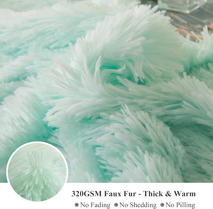 XeGe Luxury Faux Fur Throw Blanket, Aqua Soft 50x60 Fluffy Blanket Throw, Shaggy Plush Decorative Couch Blanket, Cute Furry Throw Holidy Fuzzy Lap Blanket for Kids Women Men Teen Girls Aqua Green-Ruum Studio Home