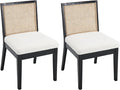 VESCASA Upholstered Dining Chairs with Square Rattan Back, Armless Padded Sherpa Fleece Cushion Dining Chairs with Wood Legs for Dining Room, Kitchen, Set of 2, Black Frame-Ruum Studio Home